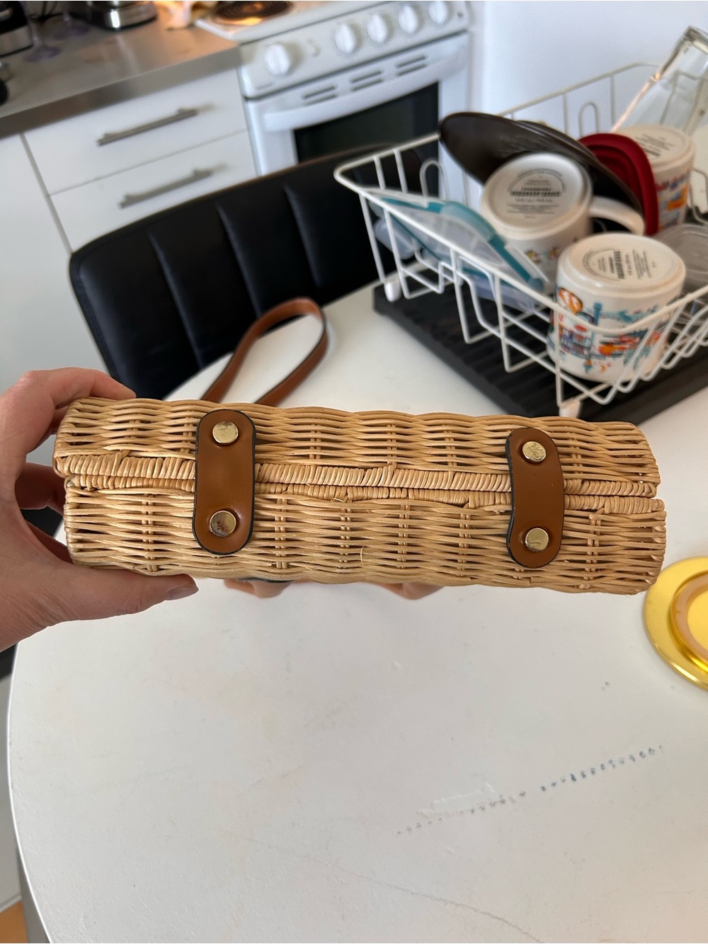 Zara - Woven Rattan Tote with Tan Leather Handles - Picture 3 of 6